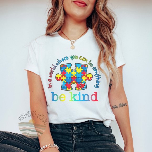 Autism Awareness T-shirt Be Kind Shirt Unisex Short Sleeve Tee - Picture 2 of 6
